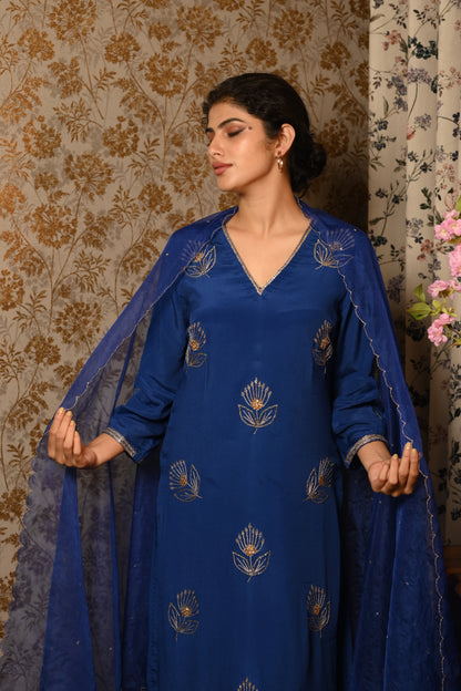 Egyptian Blue Sequins Hand Embroidered suit set