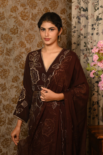 Chocolate Sequins Hand Embroidered suit set