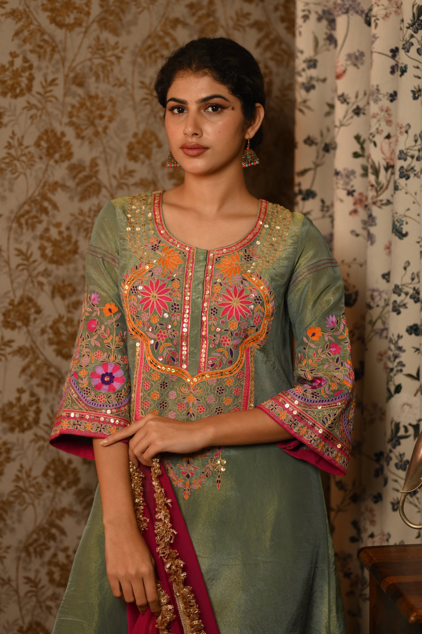 Sea Green Tissue Hand Embroidered suit set