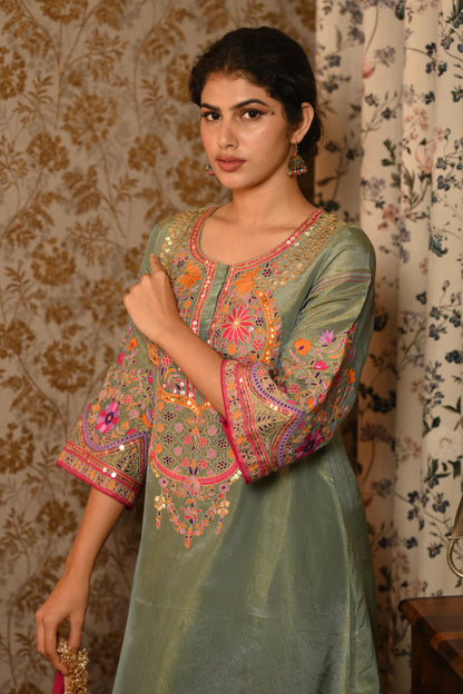 Sea Green Tissue Hand Embroidered suit set