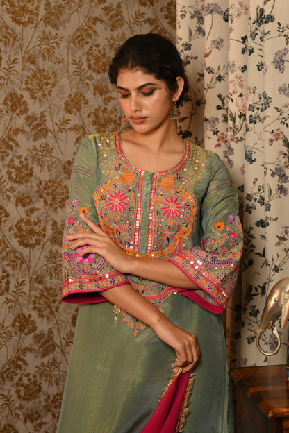 Sea Green Tissue Hand Embroidered suit set