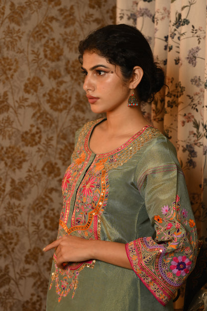 Sea Green Tissue Hand Embroidered suit set