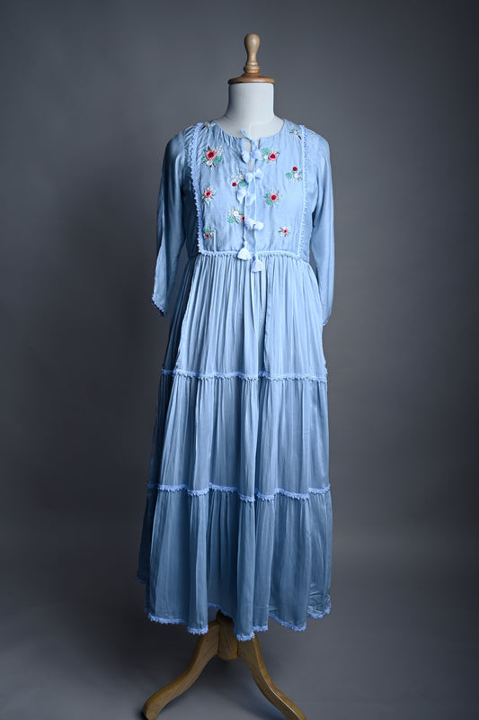 Rose Hand Embroidered Mulmul Dress