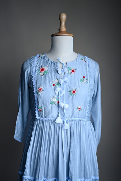 Rose Hand Embroidered Mulmul Dress