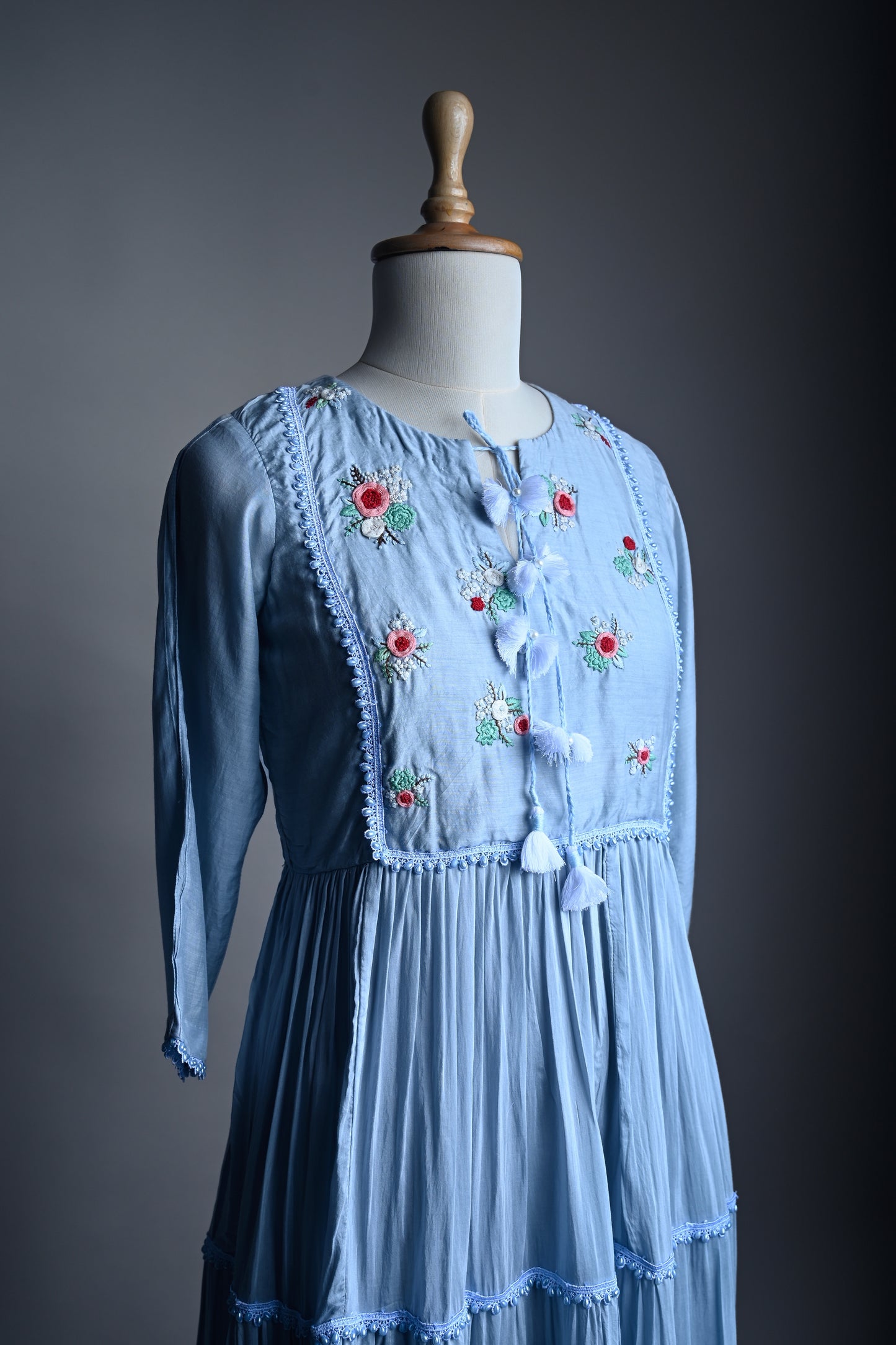 Rose Hand Embroidered Mulmul Dress