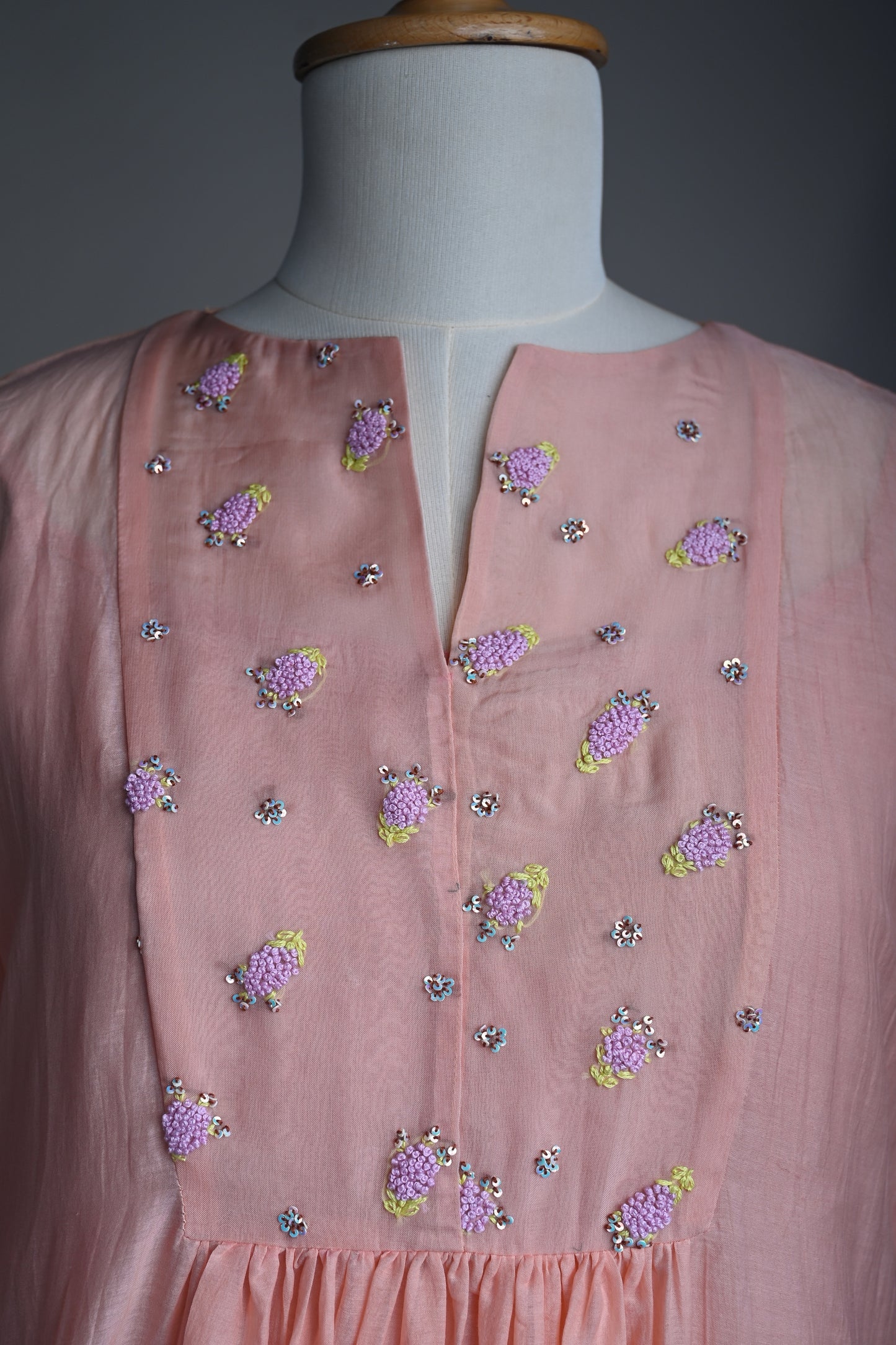 Lavender Flower Embroidery Kurti Set