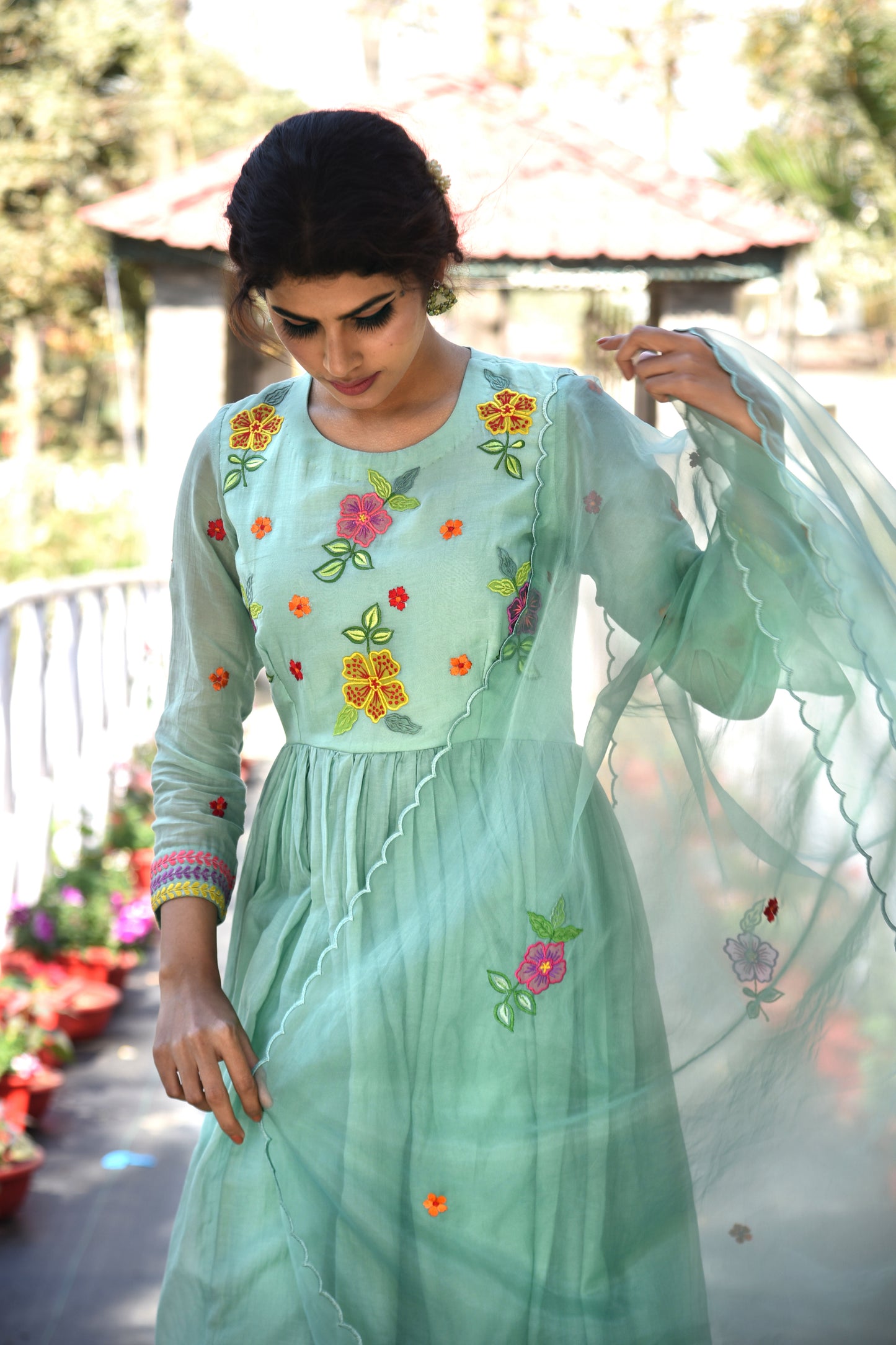 SPRING MEADOWS EMBROIDERED MULMUL KURTI SET