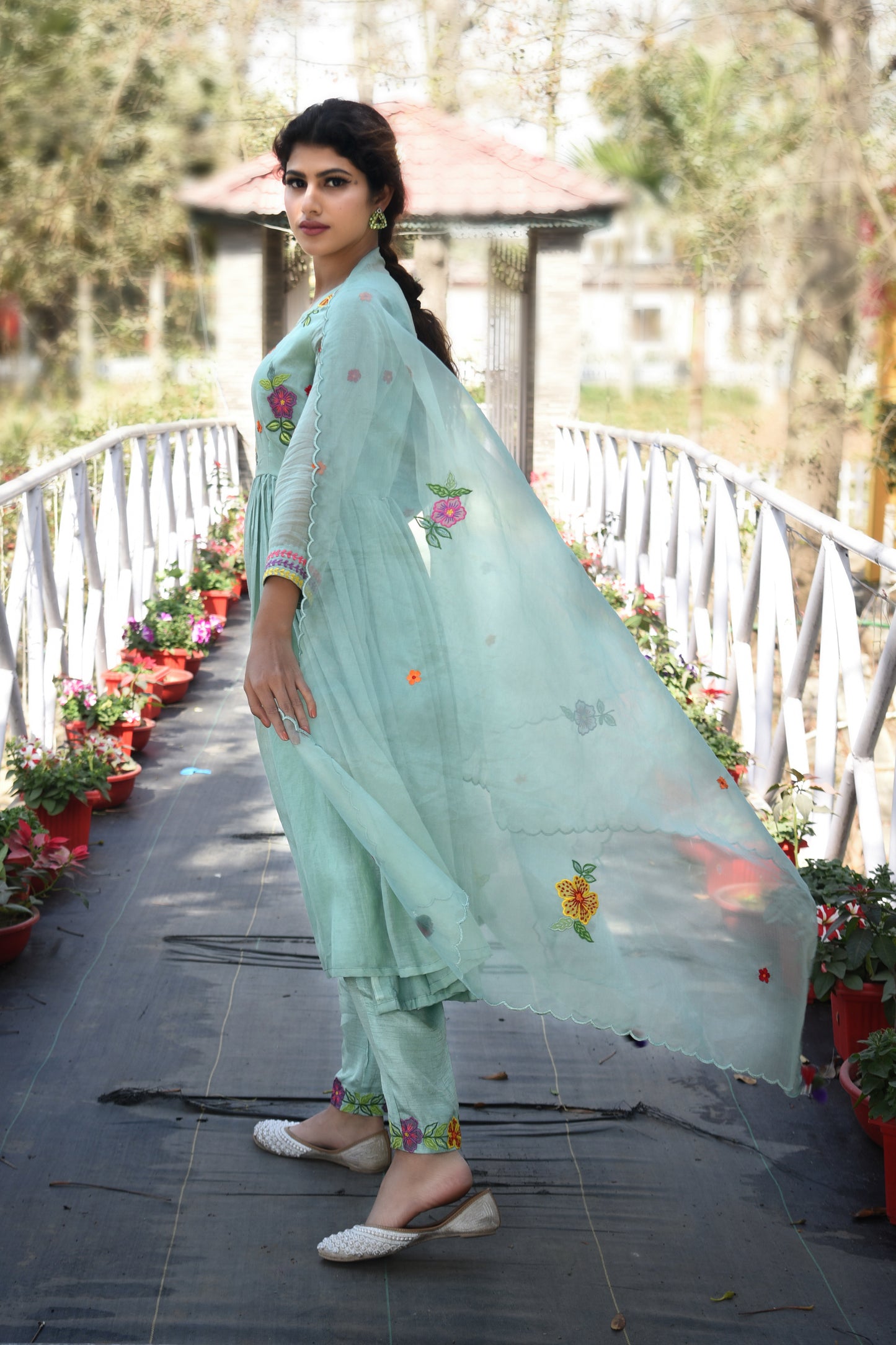 SPRING MEADOWS EMBROIDERED MULMUL KURTI SET