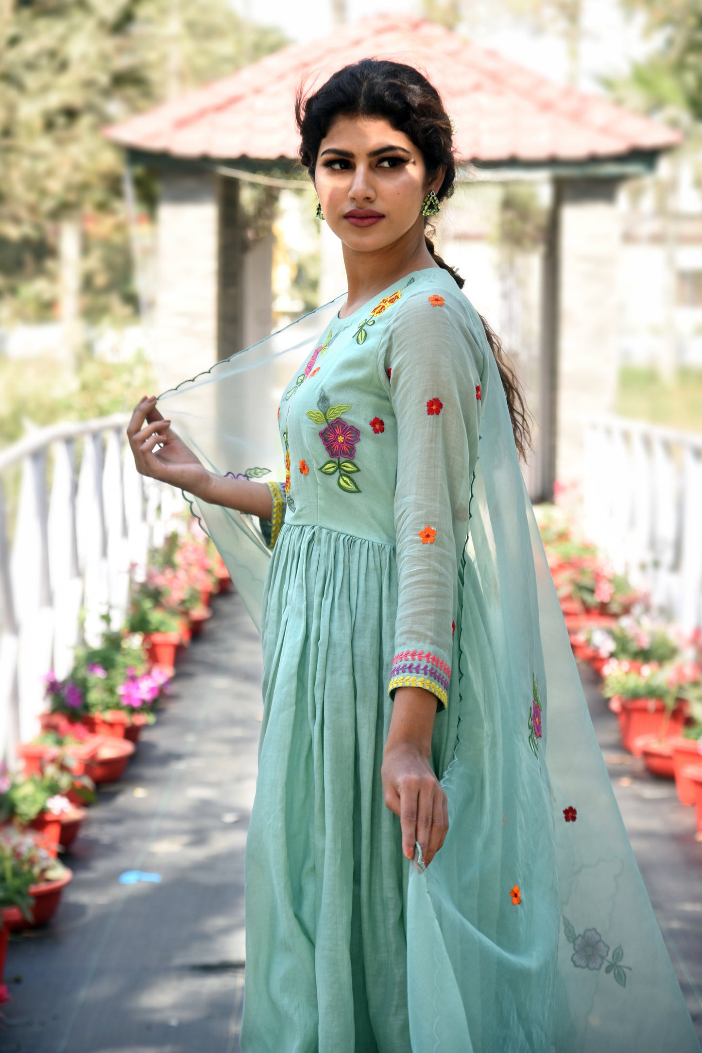 SPRING MEADOWS EMBROIDERED MULMUL KURTI SET