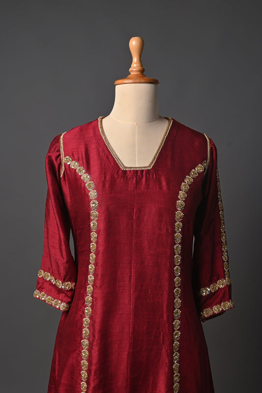 Maroon Hand Embroidered Dress