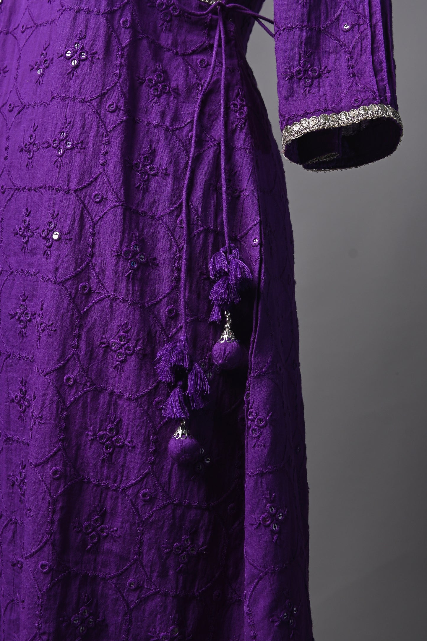 Purple Angrakha Threadwork Kurti and Pants